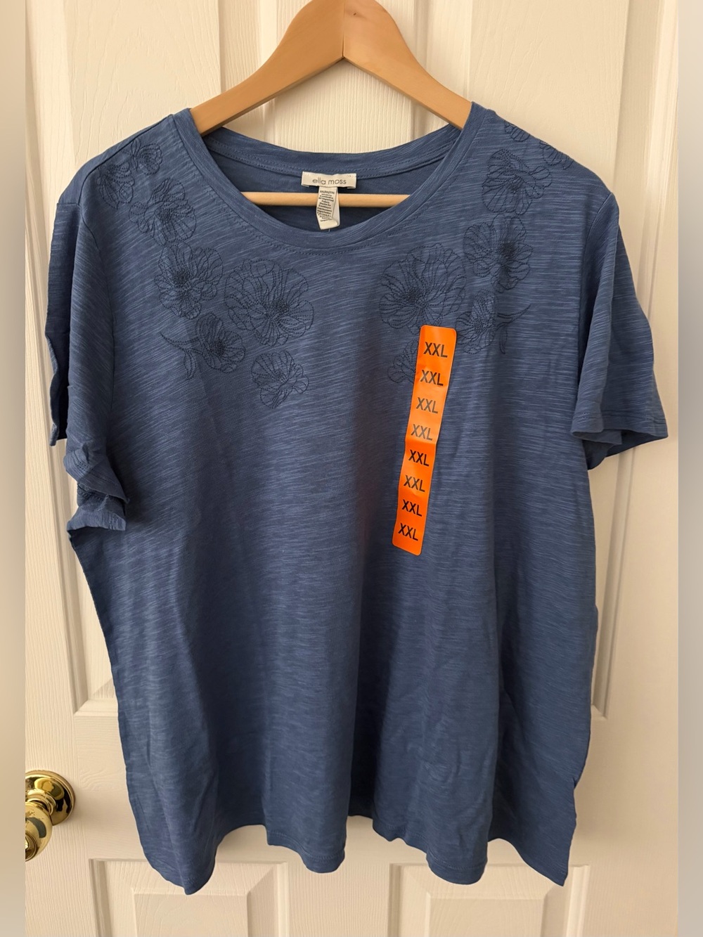 Ella Moss Blue Floral-Detail Short Sleeve Tee